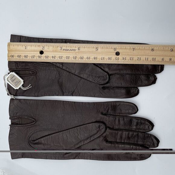 Vintage Christian Dior Women’s Leather Gloves Chocolate Brown Glam Classic Chic - Picture 6 of 9